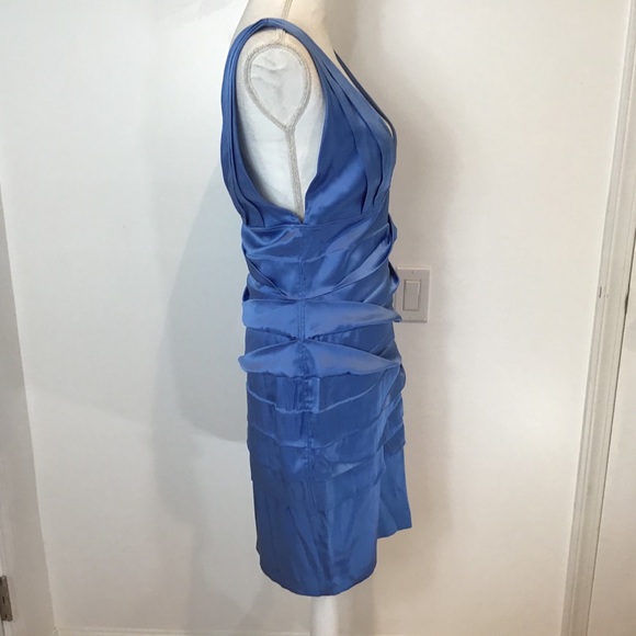 SILK ROBERTO CAVALLI LOW CUT DRESS RUCHED BLUE SZ 8 - Picture 5 of 10